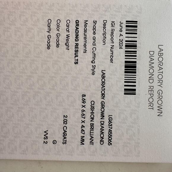 2.02 ct VVS2 Lab Certified Cushion Cut diamond - Picture 7 of 10